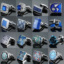 Load image into Gallery viewer, Men's French shirts cufflinks wholesale environmental protection enamel  baking polishing Blue crystal pattern cufflinks